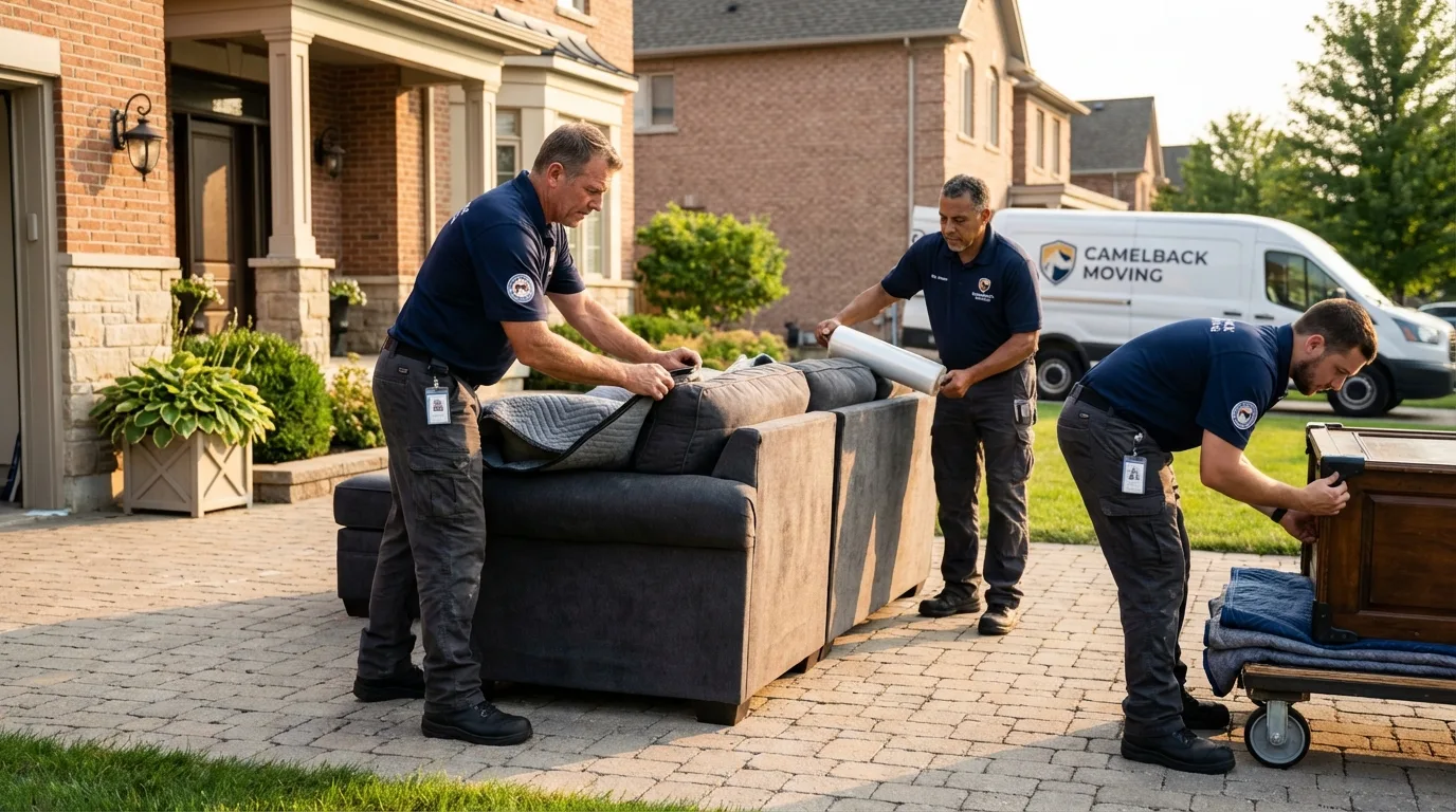 Large estate moving crew wrapping furniture in Farmersville, CA