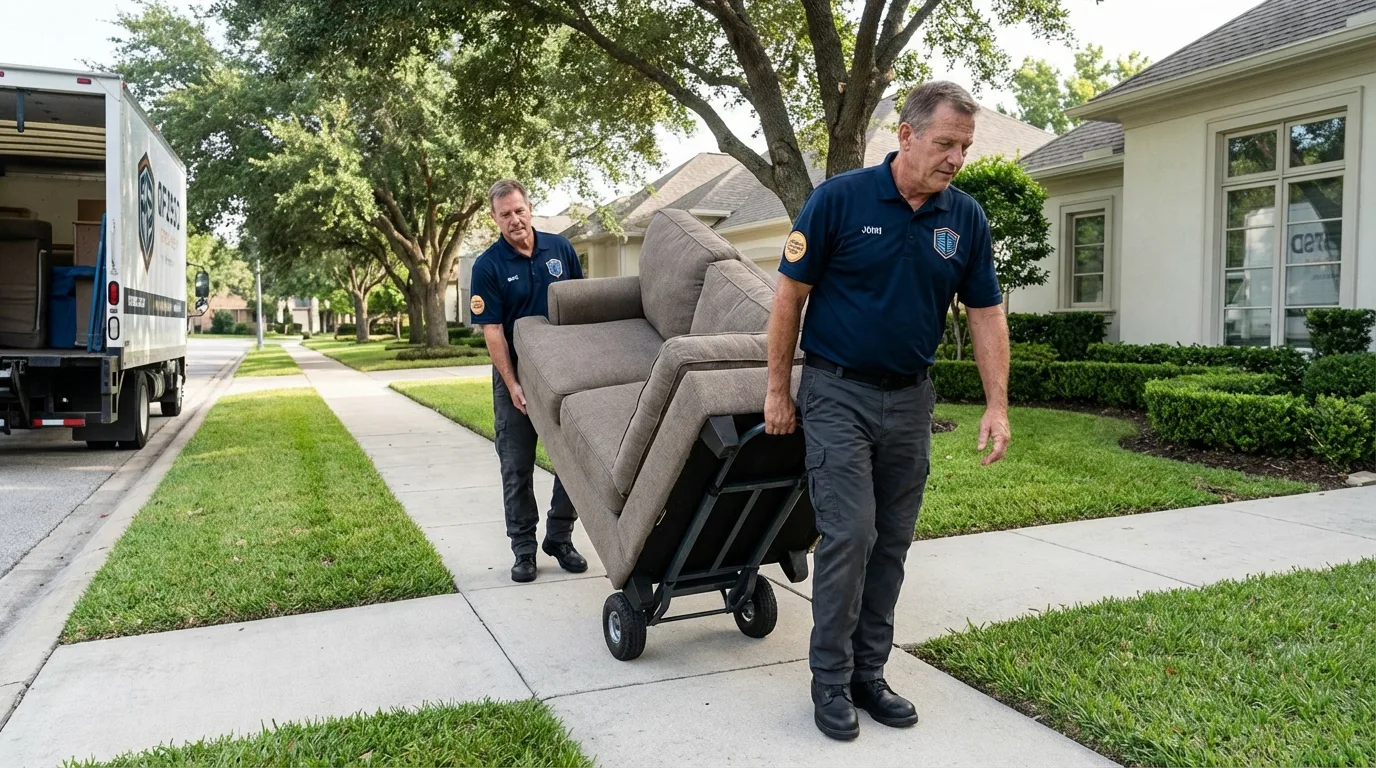 Local residential moving crew loading furniture in Farmersville, CA